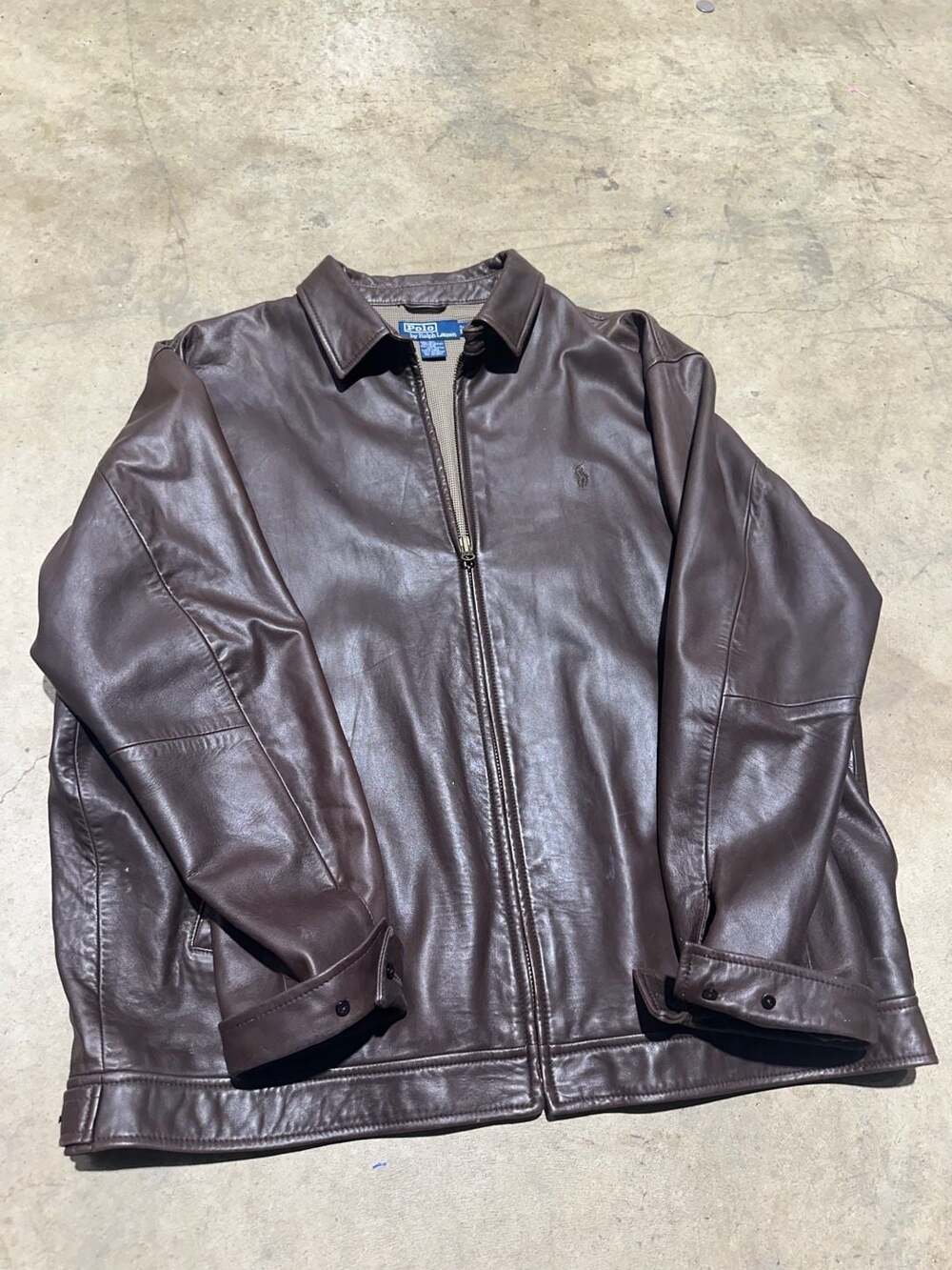 Vintage Polo Ralph Lauren Leather Bomber Jacket Brown Full Zip